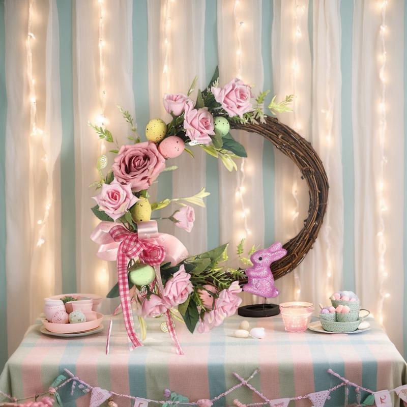 Пасхальные венки 2025 для входной двери, имитация весенних цветов, искусственный венок, пасхальный фермерский настенный венок с кроликом и растительной гирляндой