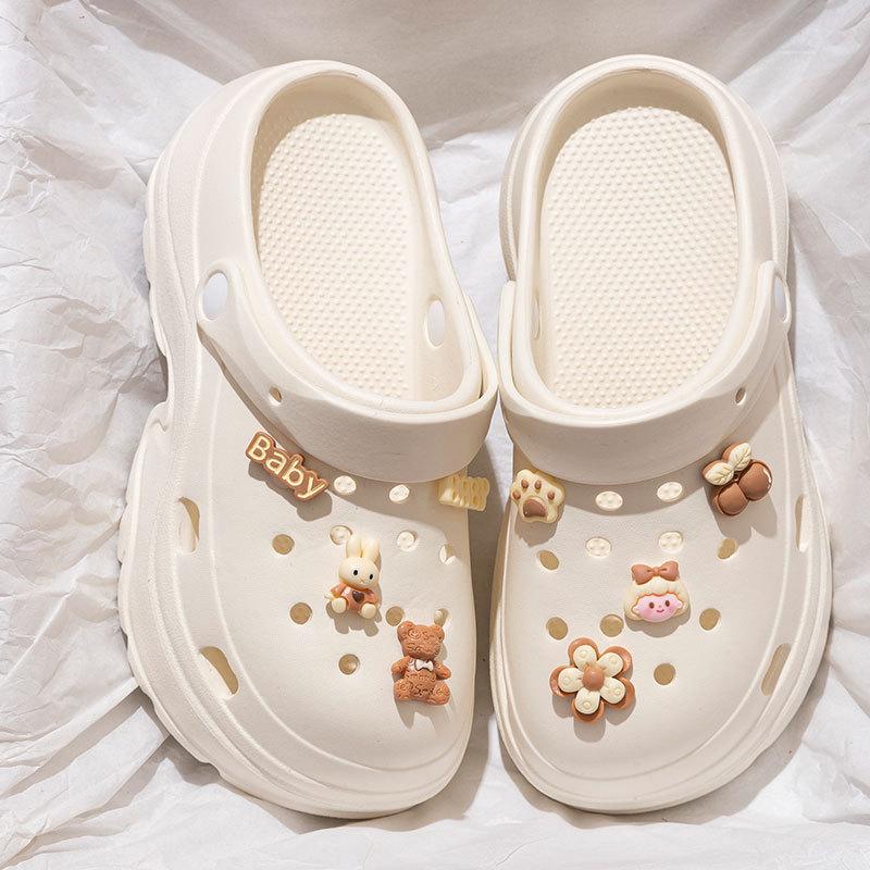 Женские сандалии с дырочками на толстой подошве 2024 года: Нескользящая, устойчивая к запахам обувь из ЭВА для летнего пляжа и активного отдыха