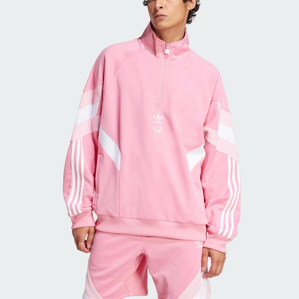 adidas Оригинальный свитшот Inter Miami Cf, логотип, в полоску, повседневный, свободного кроя, с длинным рукавом, мужской свитшот, светло-розовый JI6907