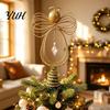 Metal Wire Angel Figurine Christmas Tree Topper, Gold Glitter Crown Elegant Room Display Ornament for Holiday Home Decor And Seasonal Indoor