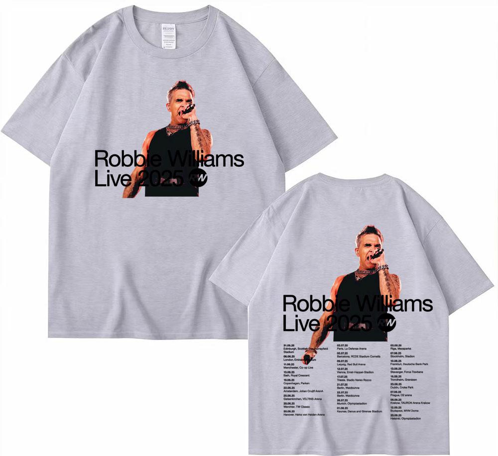 Robbie Williams Live 2025 Tour Cover Tshirts Men Women High Street Hip Hop Punk T Shirt Summer Casual Short Sleeve Tshirt Tops