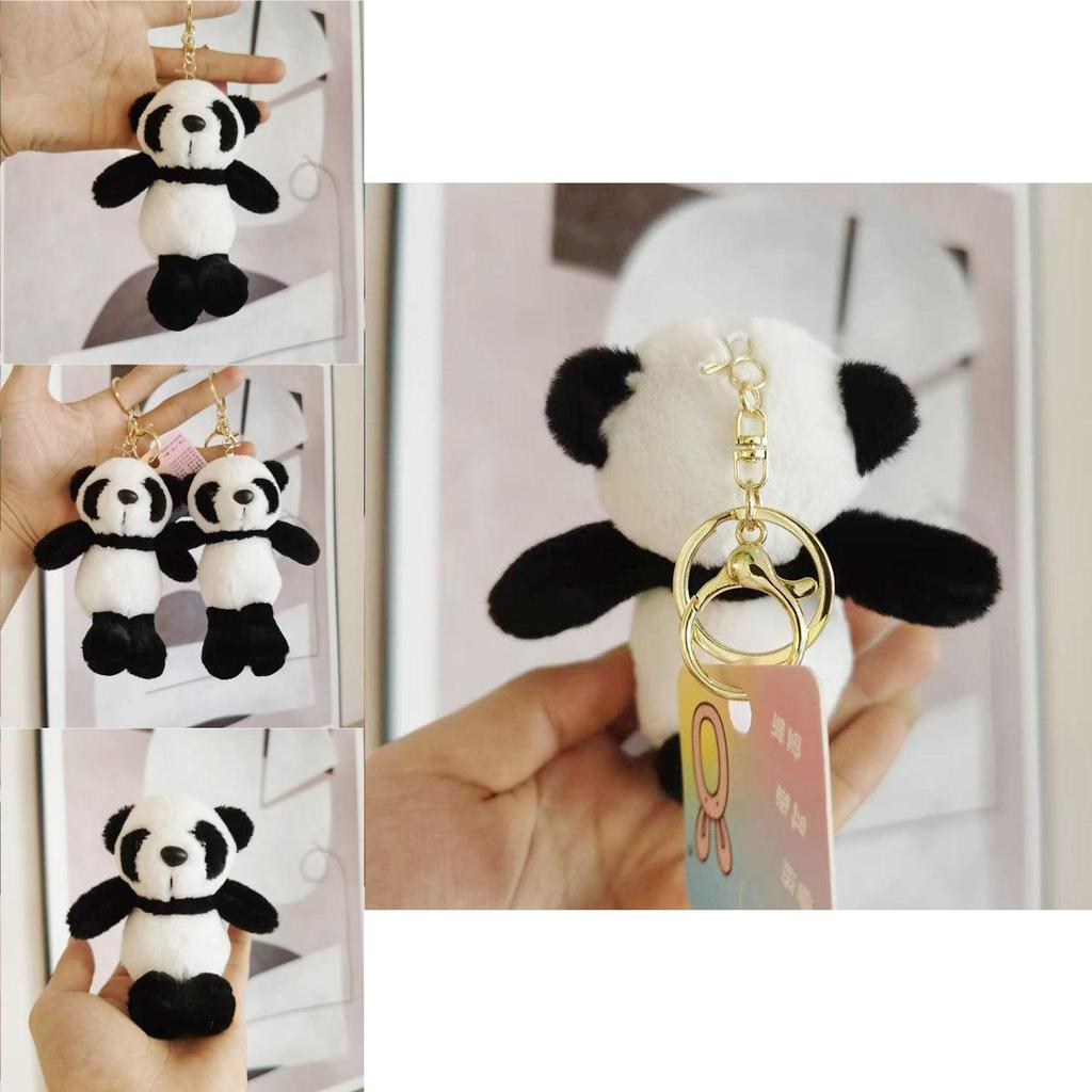 Adorable Panda Plush Keychain Fuzzy Mini Animal Doll Black Stuffed Toy