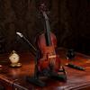 Wooden Mini Violin Model with Stand Playable Tiny Violin Figurine Miniature Musical Instrument Ornament Home Office Desktop Decoration