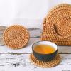 Handmade Round Natural Rattan Pad Multi-Use Heat Insulation Anti Scald Round Tea Cup Mat Pot Kitchen Decoration Accessories