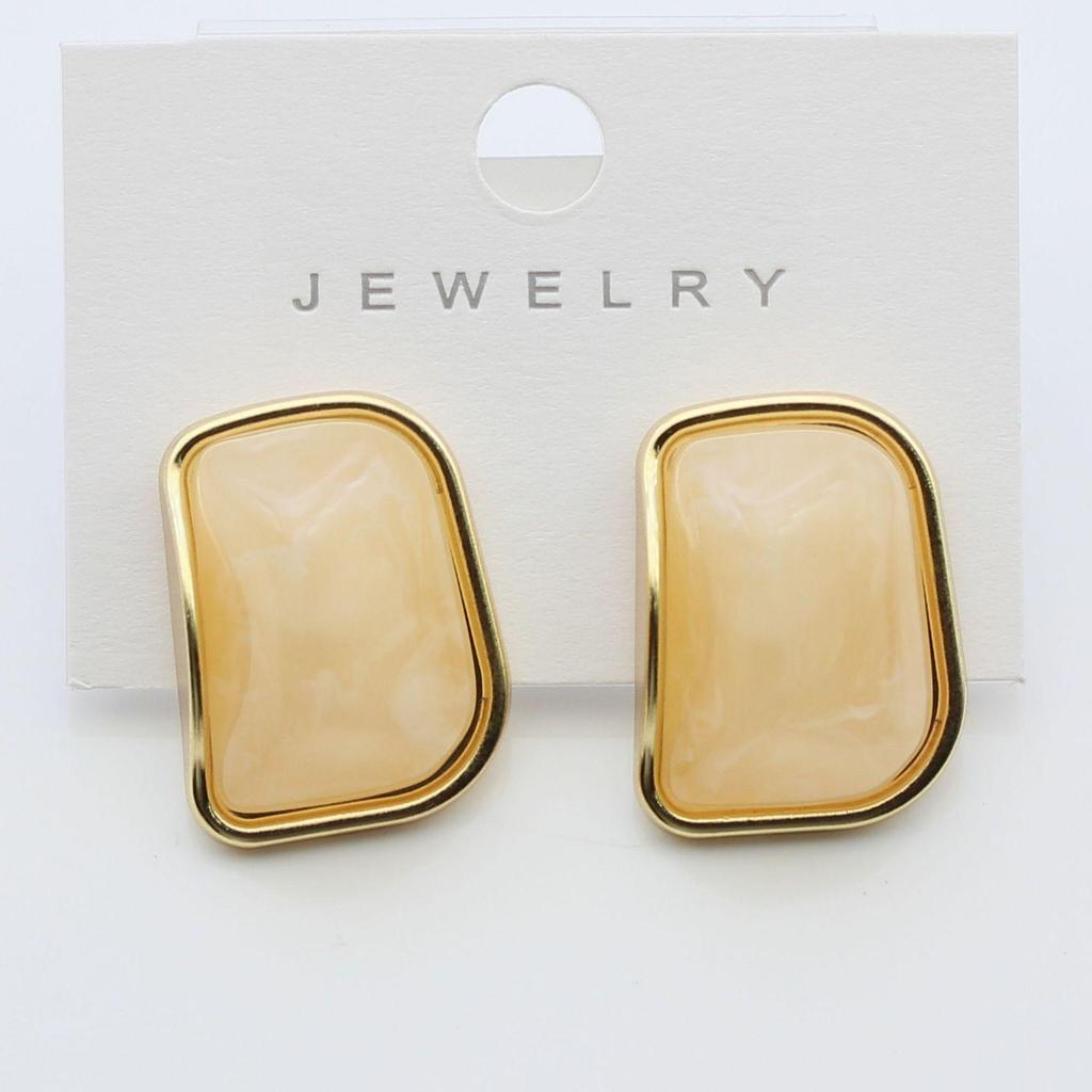 Серьги-пусеты из серебра 925 пробы с настоящим золотым покрытием и янтарем - Универсальный геометрический ретро-дизайн