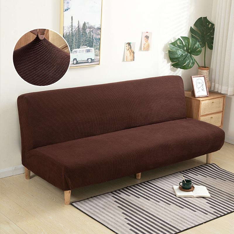 Polar Fleece Fabric Armless Sofa Bed Cover Solid Color Without Armrest Big Elastic Folding Furniture Home Decoration Bench Cover