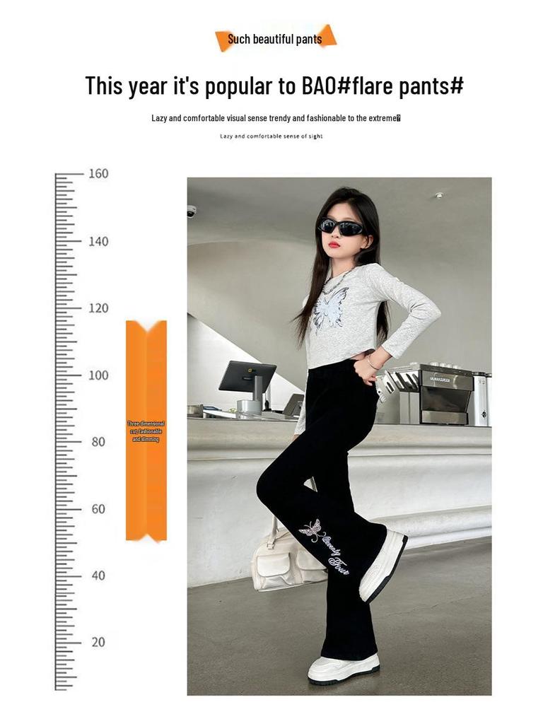 Девичьи расклешенные брюки на флисовой подкладке: Модная осенне-зимняя повседневная одежда для подростков
