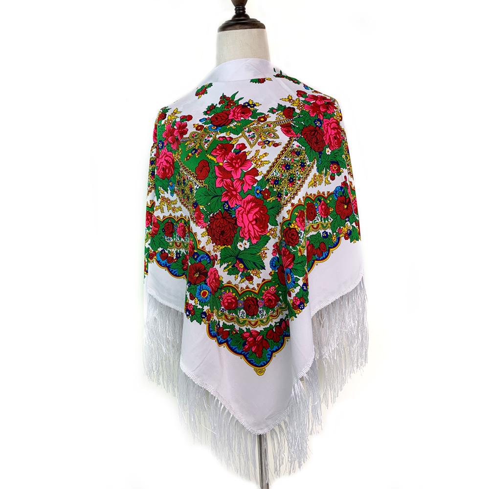 Vintage Russian Square Tassel Shawl Scarf