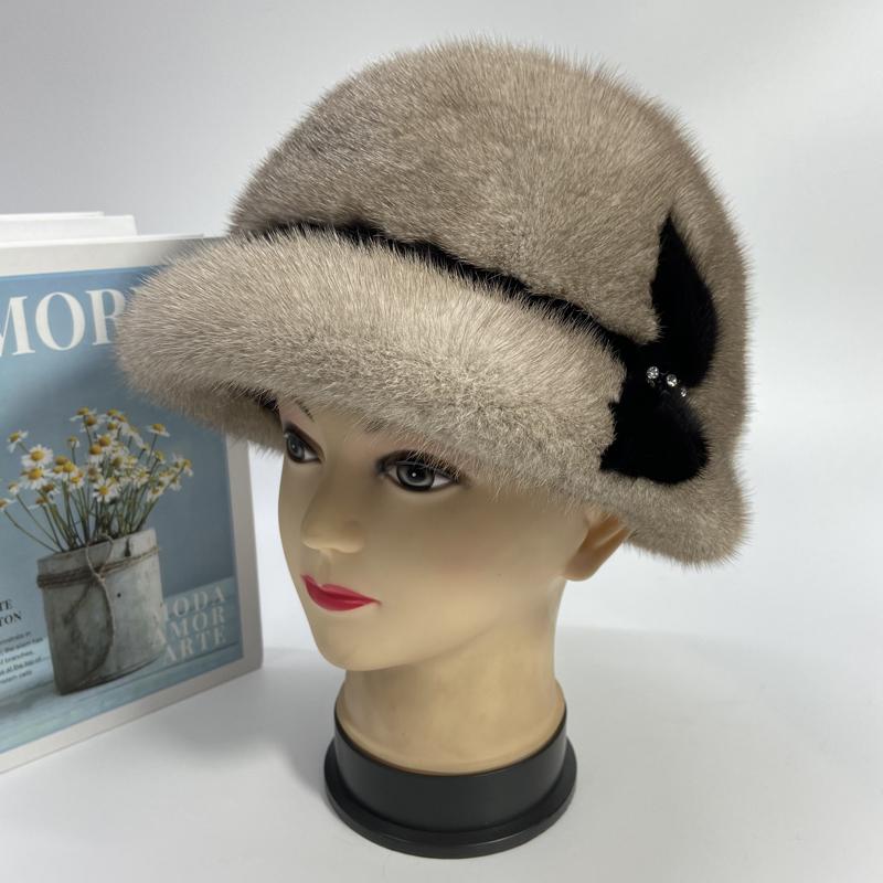 Шапка из натурального меха норки Женская Роскошная Зимняя Теплая Федора Шляпы с полями Стильная Уличная Снежная Натуральная Шапка из Настоящего Меха