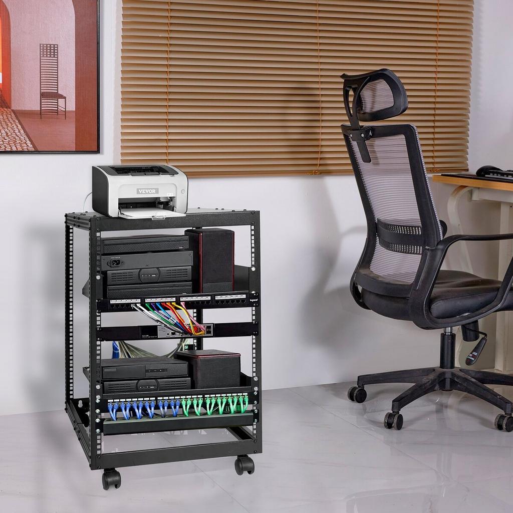 15U Open Frame Server Rack, 15''-40'' Adjustable Depth, Free Standing or Wall Mount Network Server Rack, 4 Post AV Rack with Casters, Holds All Your
