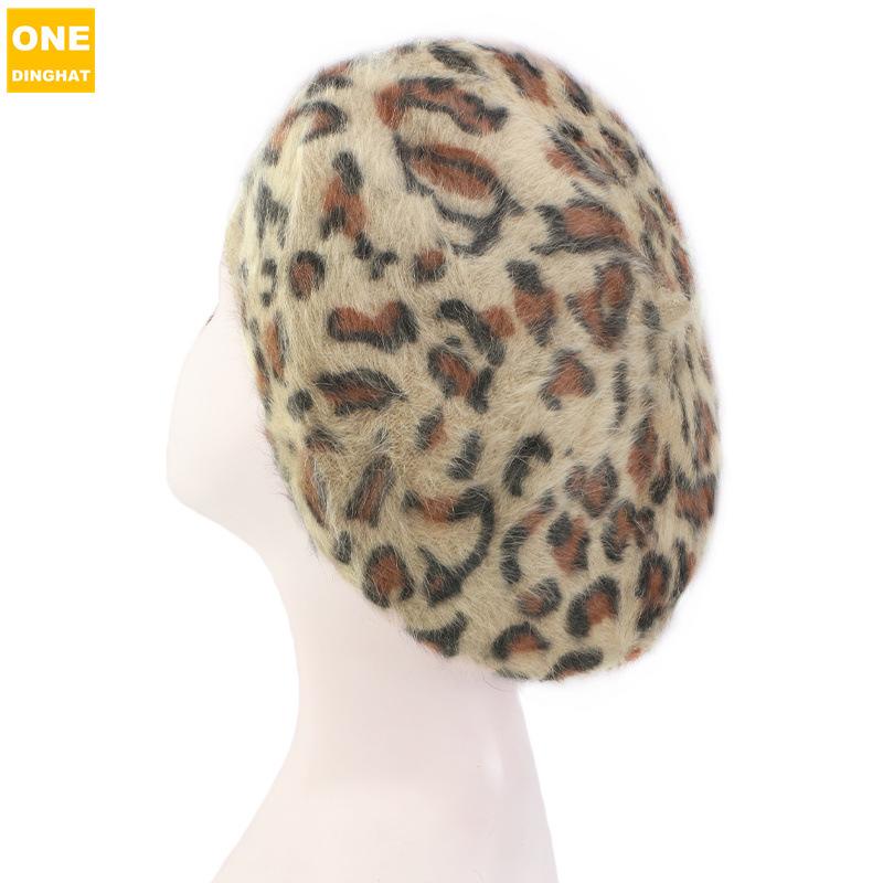 Осенне-зимняя шапка с леопардовым принтом, берет из кроличьей шерсти, модная женская шляпа-бутон Jdm-180D