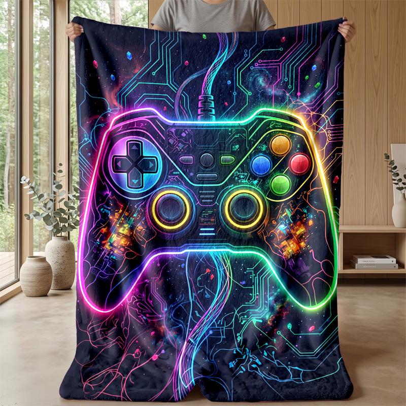 Neon Game Controller Theme blanket Lightweight Warm Flannel Blanket Decorative Throw Blanket for Home Decoration
