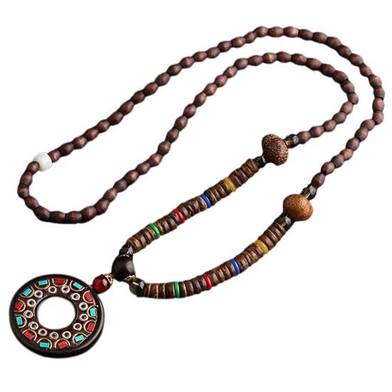 Винтажное ожерелье с подвеской в ​​этническом стиле, ожерелье из дерева, бисера, ручной работы, женский свитер, ожерелье, ювелирное изделие, подарок, модные аксессуары