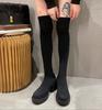 Модные женские ботфорты осенне-зимние эластичной вязки с круглым носком на платформе, модные ковбойские сапоги в западном стиле на толстом каблуке, дизайнерские сапоги