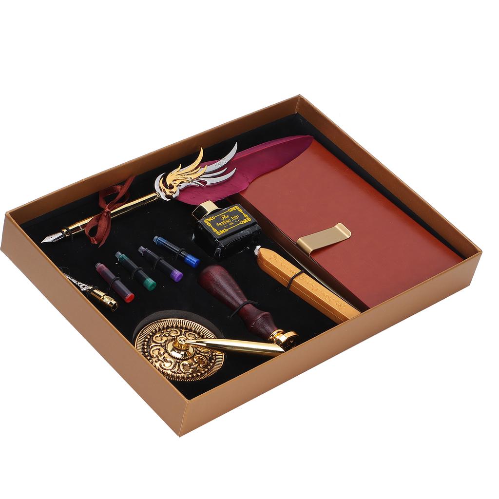 Dip Calligraphy Pen Set Feather Ink Sac Fountain Pen Gift Box Kit with Lacquer Stamp ToolSP139035