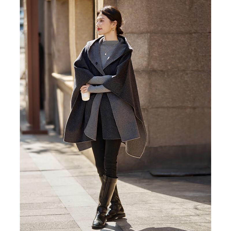 Women's Relaxed Fit Hooded Wool Blend Cape Coat