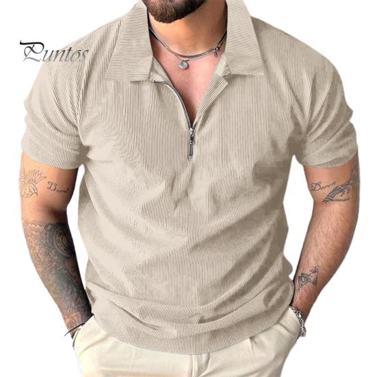 Мужская футболка с застежкой-молнией и лацканами, однотонная, с короткими рукавами, повседневная, свободная, летняя футболка для гольфа, уличной одежды, пляжа, путешествий