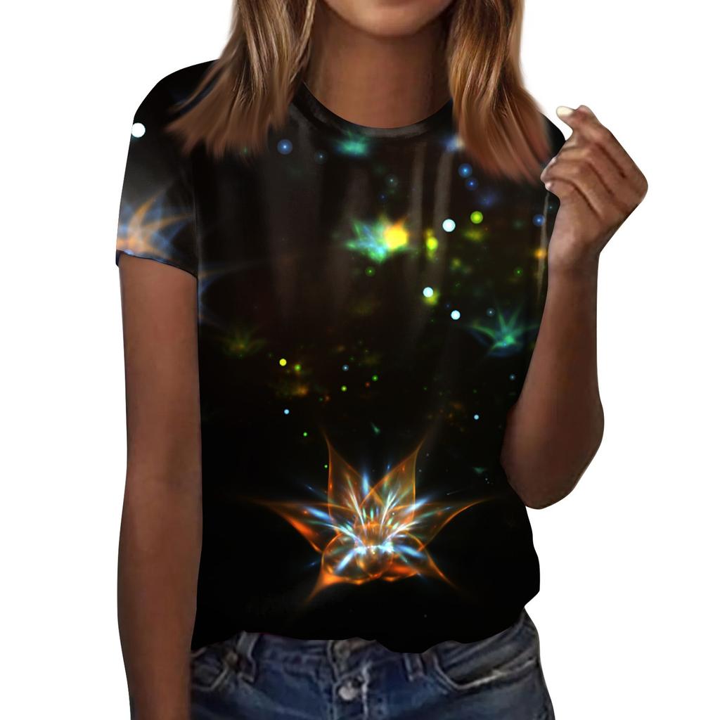Женская модная повседневная футболка с коротким рукавом и круглым вырезом с принтом Galaxy
