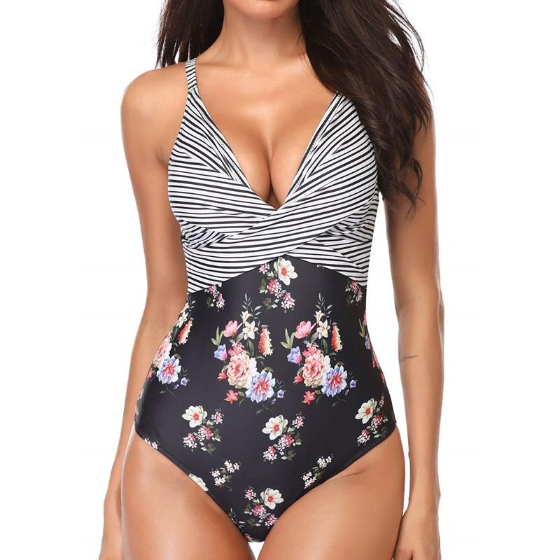 Skinny Color Matching One-piece Bikini Swimsuit Women Monokini Bathing Suits Bodysuit Plus Size Swimsuit Beach Swimming Suit For Female