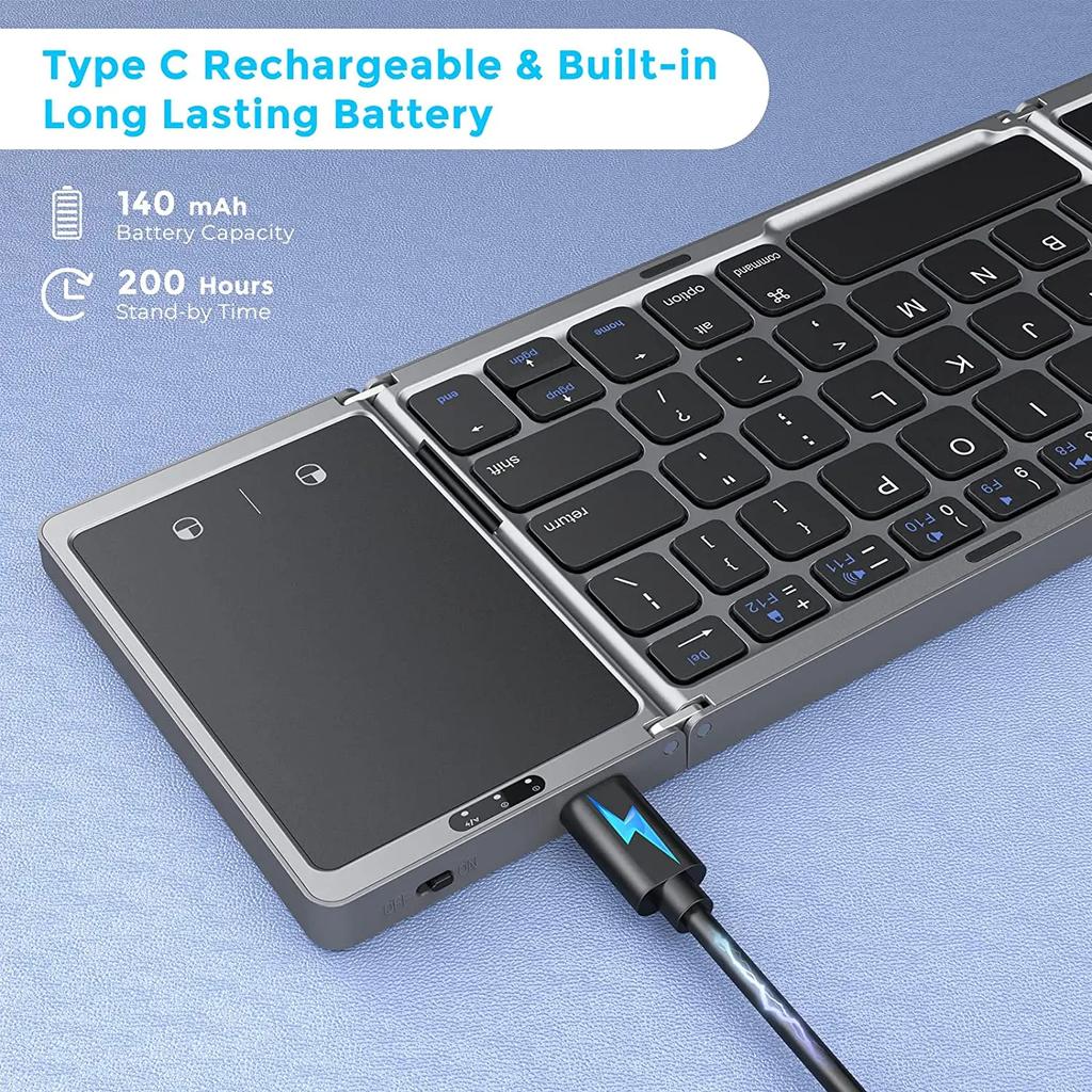3-складная мини-клавиатура, беспроводная клавиатура, складная двойная Bluetooth-клавиатура с сенсорной панелью для телефонов Windows, Android, IOS, iPad
