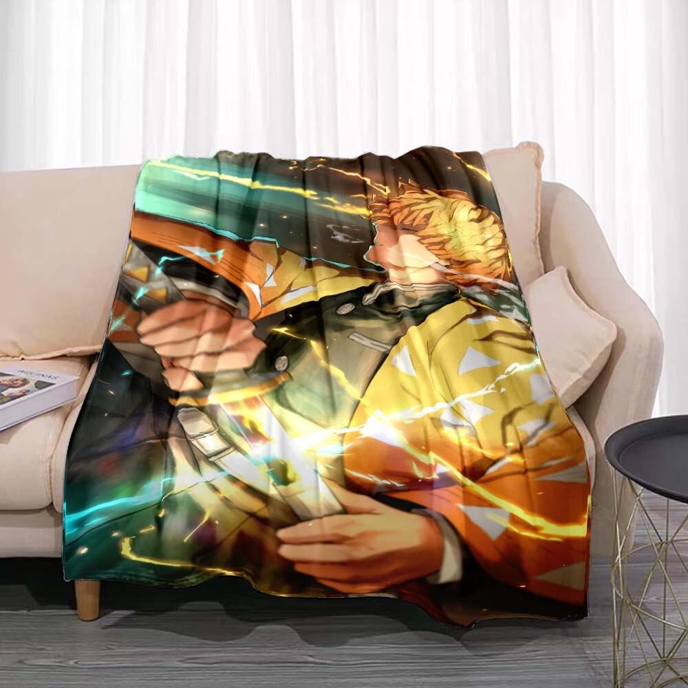 Demon Slayer Flannel Throw Blanket Anime Cartoon Smooth Soft Bedspread Warm Gamer Gift Living Room Sofa Home Bedroom Decor