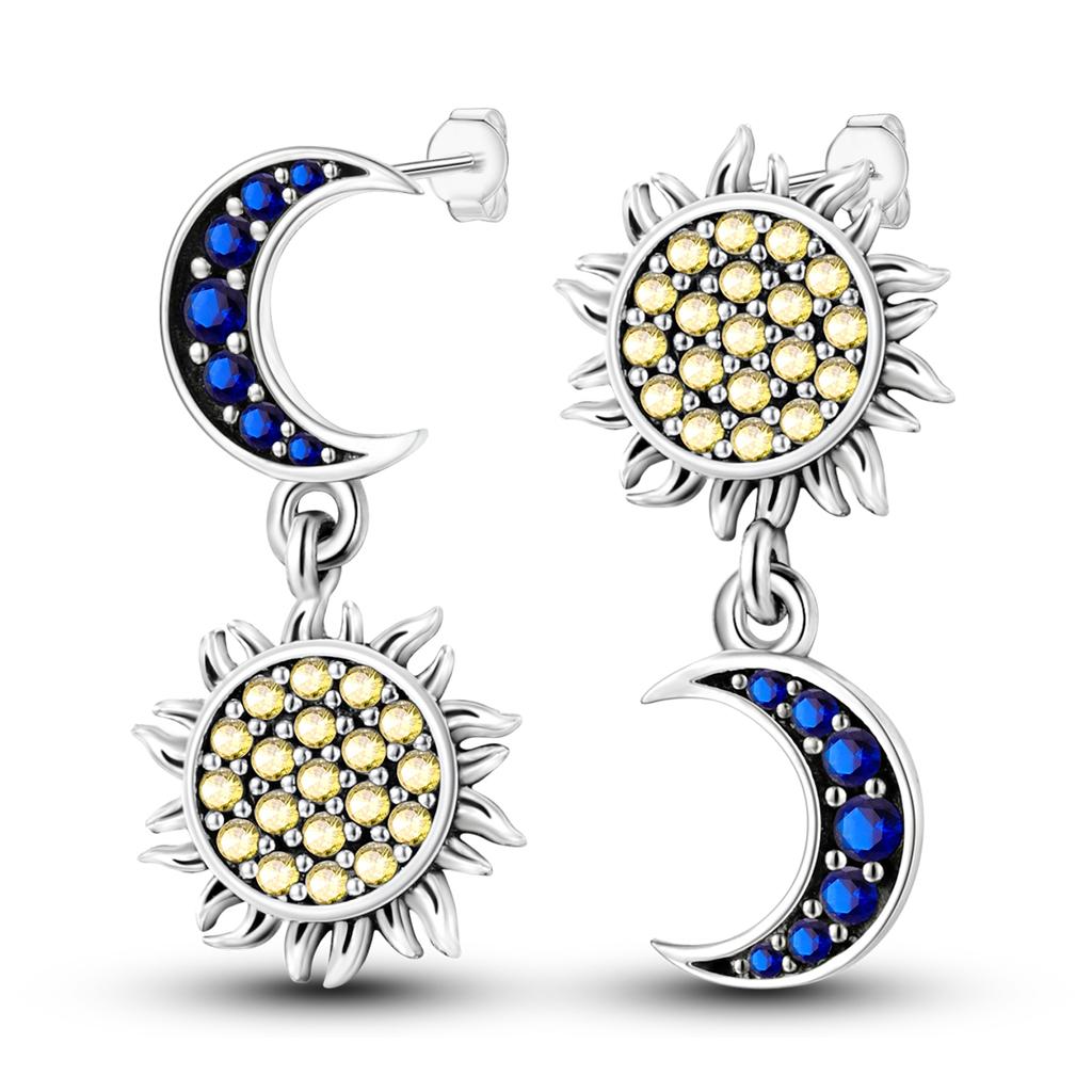 925 Silver Earring Stud For Women Moon Star Cat Design Wedding Party Jewelry Gift Handmade