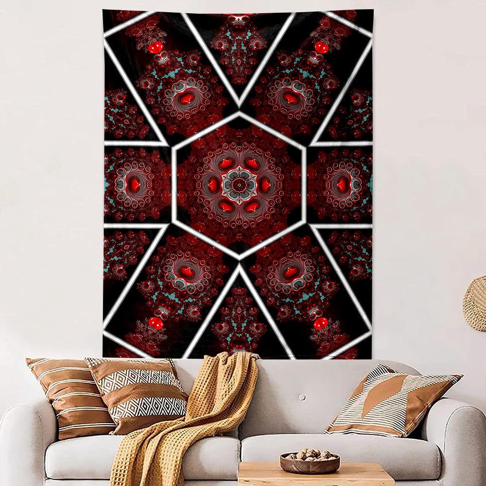 "Mandala Pattern Red and Black Tapestry" Patterned tapestry home decor, suitable for bedroom and living room, gift