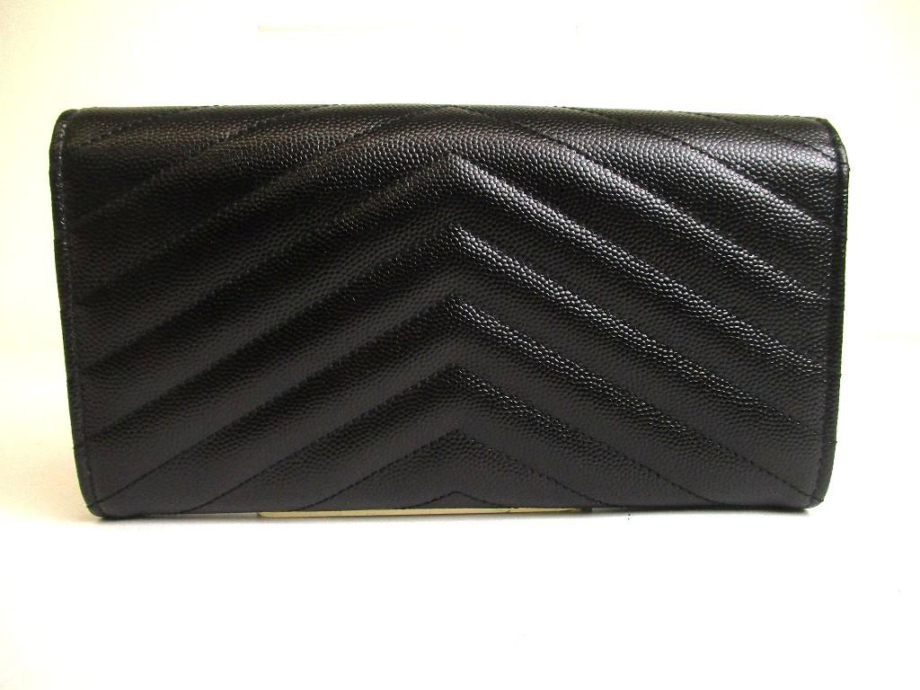 Оригинальный кошелек Saint Laurent YSL серебристый мотив YSL черная кожа длинный кошелек с клапаном #a875 Восстановленный