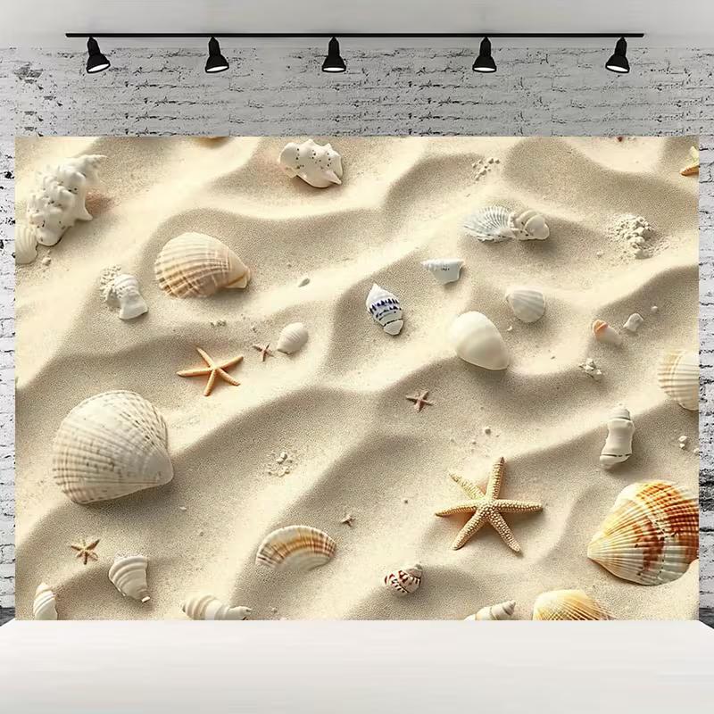 2D Aesthetic Beach Tapestry, Sand with Seashell & Starfish Background