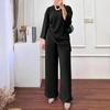 2023 Autumn/Winter Women's Long-Sleeve Top & Wide-Leg Pants Solid Color 2-Piece Casual Sportswear Set