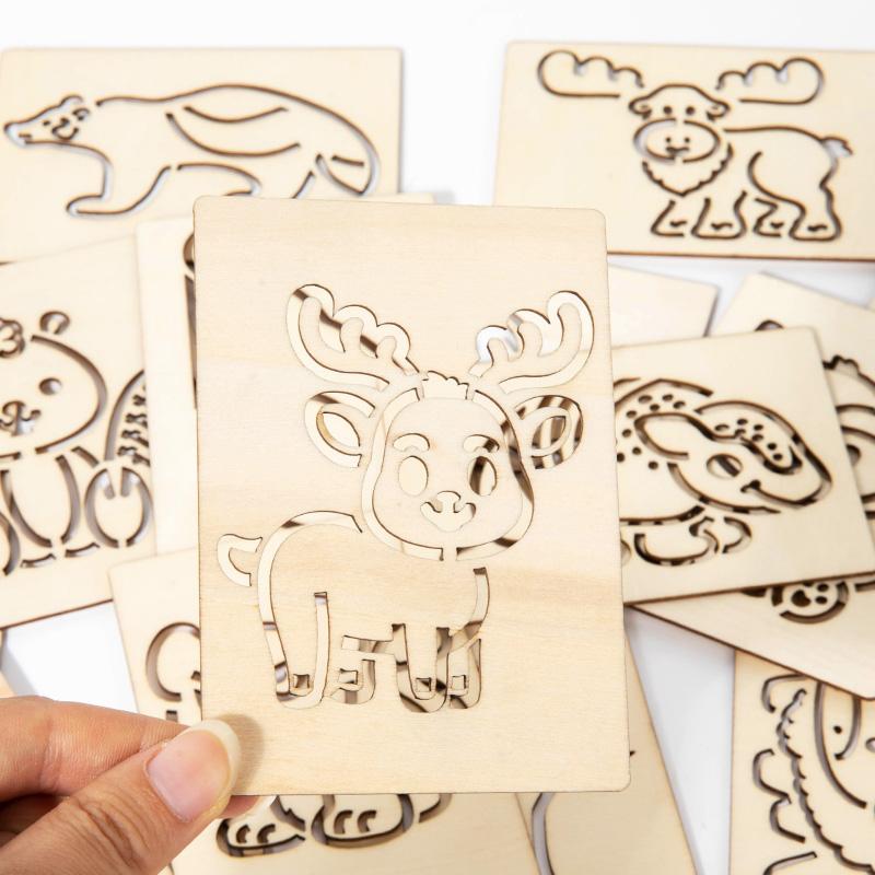 15 шт. Рисовальные игрушки Деревянный набор трафаретов для рисования своими руками Ручной набор для рисования и раскрашивания своими руками Вспомогательный инструмент Образовательные игрушки Для детей Подарки