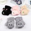 Winter Cute Cat Touch Screen Gloves Faux Rabbit Hair Gloves Plush Thick Half Finger Warm Mittens