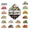 Interchangeable Seasonal Decorations Welcome Sign for Front Door, 12 Inch Round Wood Hanging Housewarming Gift For New Home with 15/16 Holiday