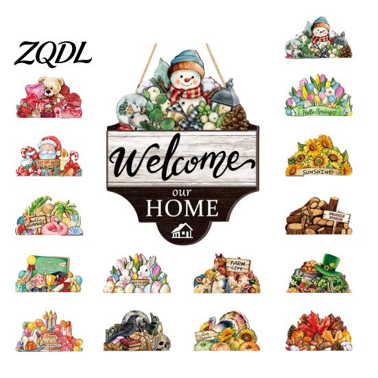 Interchangeable Seasonal Decorations Welcome Sign for Front Door, 12 Inch Round Wood Hanging Housewarming Gift For New Home with 15/16 Holiday
