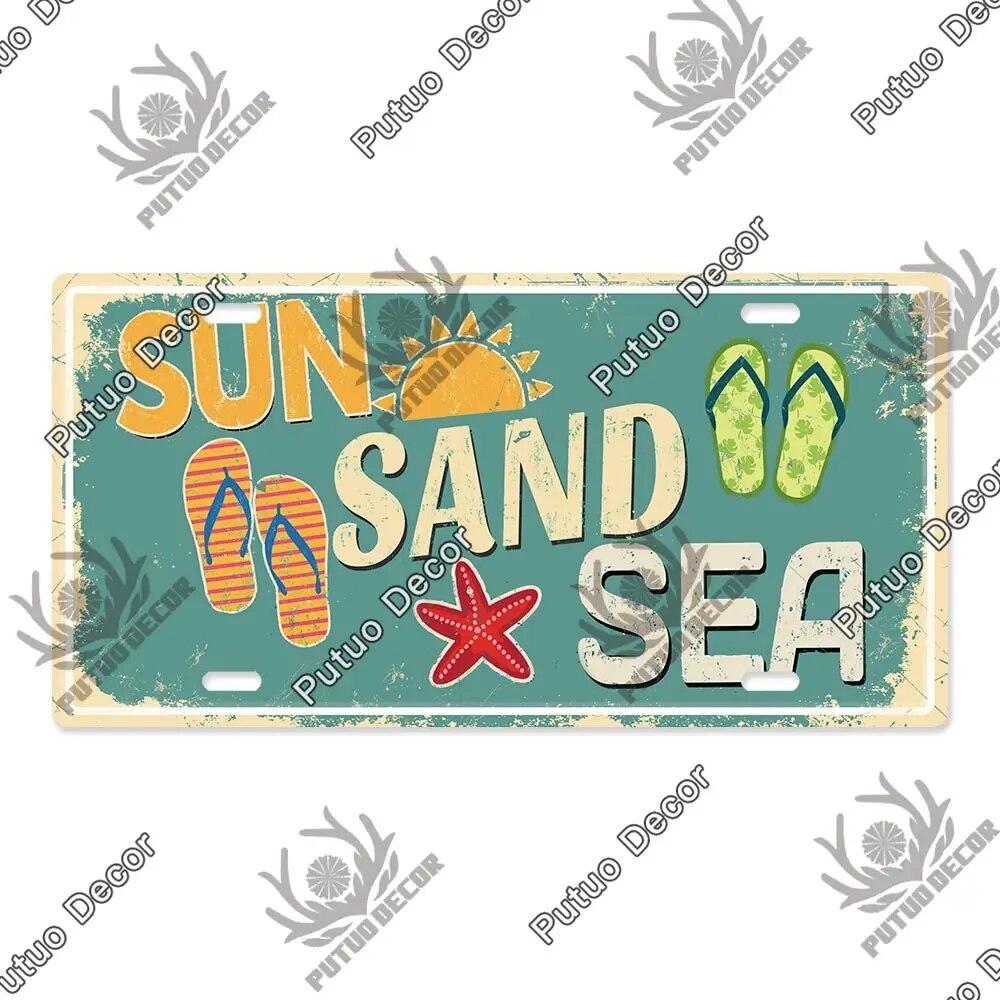 Putuo Decor Beach Retro Tin Sign Licenses Plate Plaque Metal Vintage Poster for Pub Bar Surf Club Man Cave Wall Art Decoration
