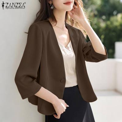 Женская повседневная блузка свободного кроя с V-образным вырезом и рукавом 3/4