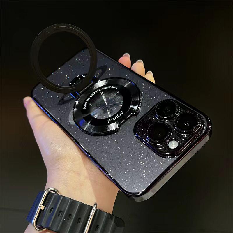 For IPhone 17 Phone Case Invisible Bracket Magnetic Suction for Apple 16PRO Ultra-thin 15 Glitter Electroplated PC Hard Case