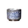 Tea Xun Retro Blue & White Ceramic Gilt Silver Tea Cup Pair
