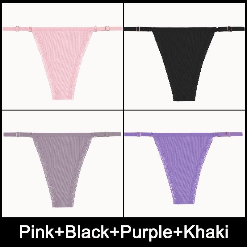 4PCS/Set Adjustable Waist Sexy G-string Panties Cotton Women's Underwear Girl Female Pantys Bikini Lady Thongs Lingerie