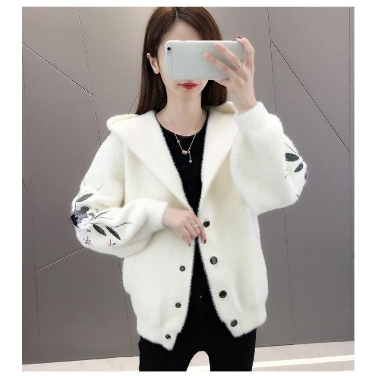 Waterproof Faux Mink Fur Hooded Coat Womens, Loose Knit Cardigan Top Winter Outerwear