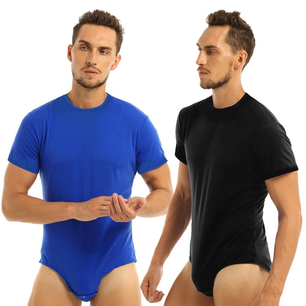 Men Adults One Piece Shaper Romper Lingerie Party Clubwear Round Neck Short Sleeves T-shirt Bodysuit