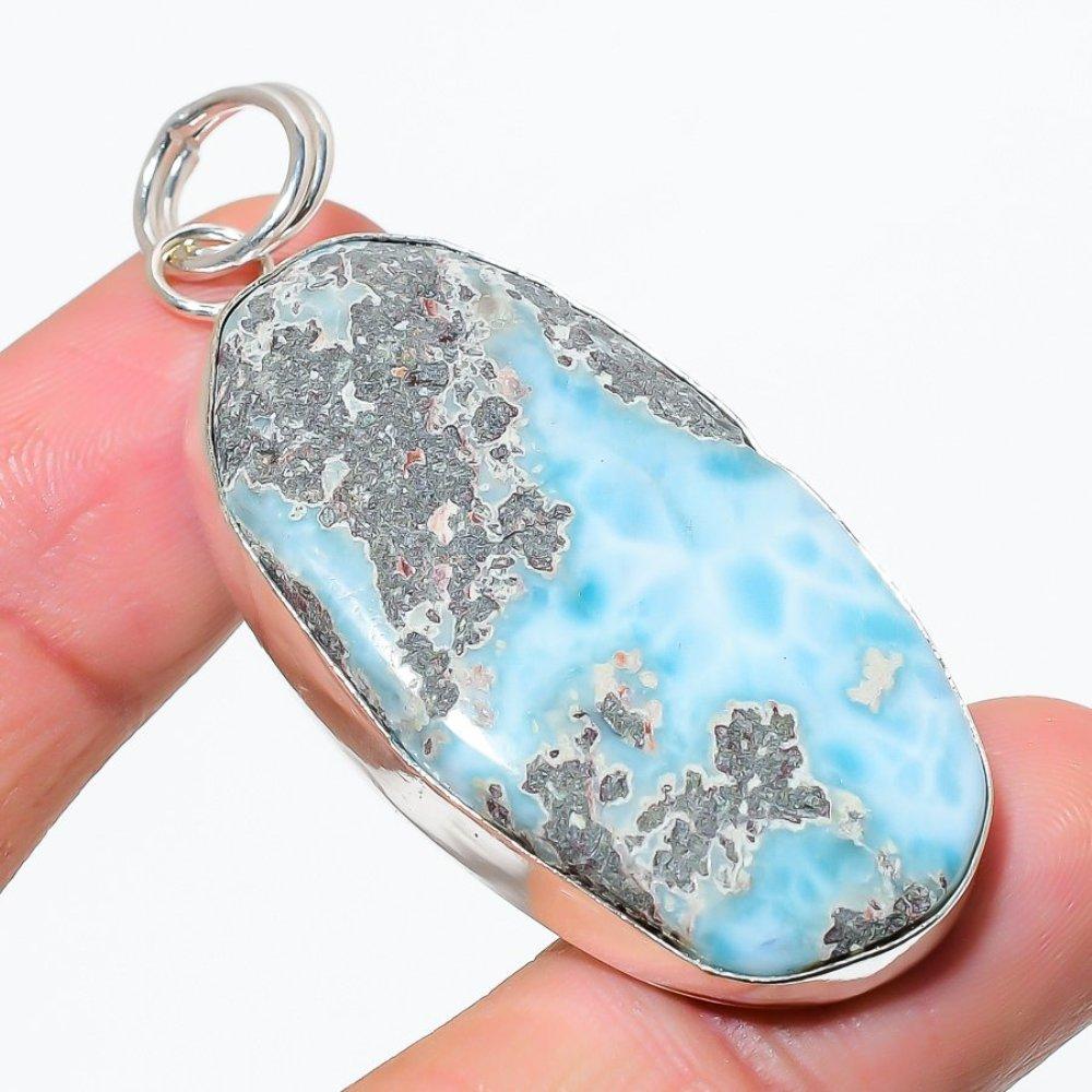 Подарочный кулон из стерлингового серебра 925 пробы с драгоценным камнем Natural Republic Larimar 2,40 дюйма W9T99