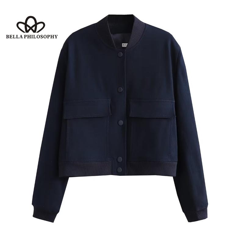 Весенняя новая женская одежда, куртка с большим карманом и воротником-стойкой, женское модное повседневное элегантное короткое пальто