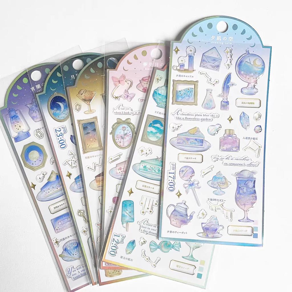3 pcs/6 pcs Wonderful Starry Sky Time Gilding Stickers Scrapbooking Diy Journal Stationery Sticker Deco School Supplies Gift