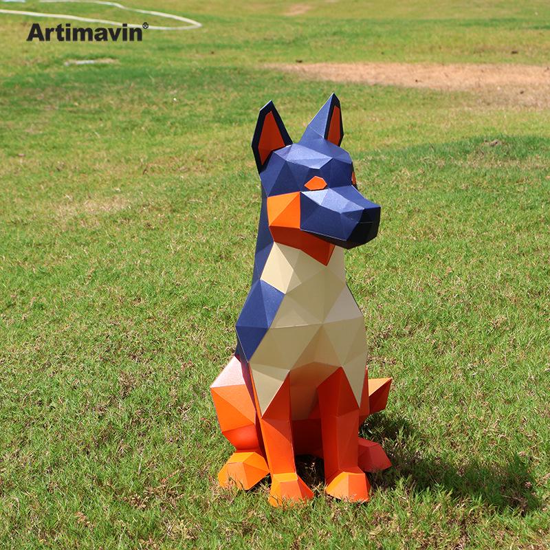 3D Origami Paper Model Kit: German Shepherd Police Dog DIY Craft