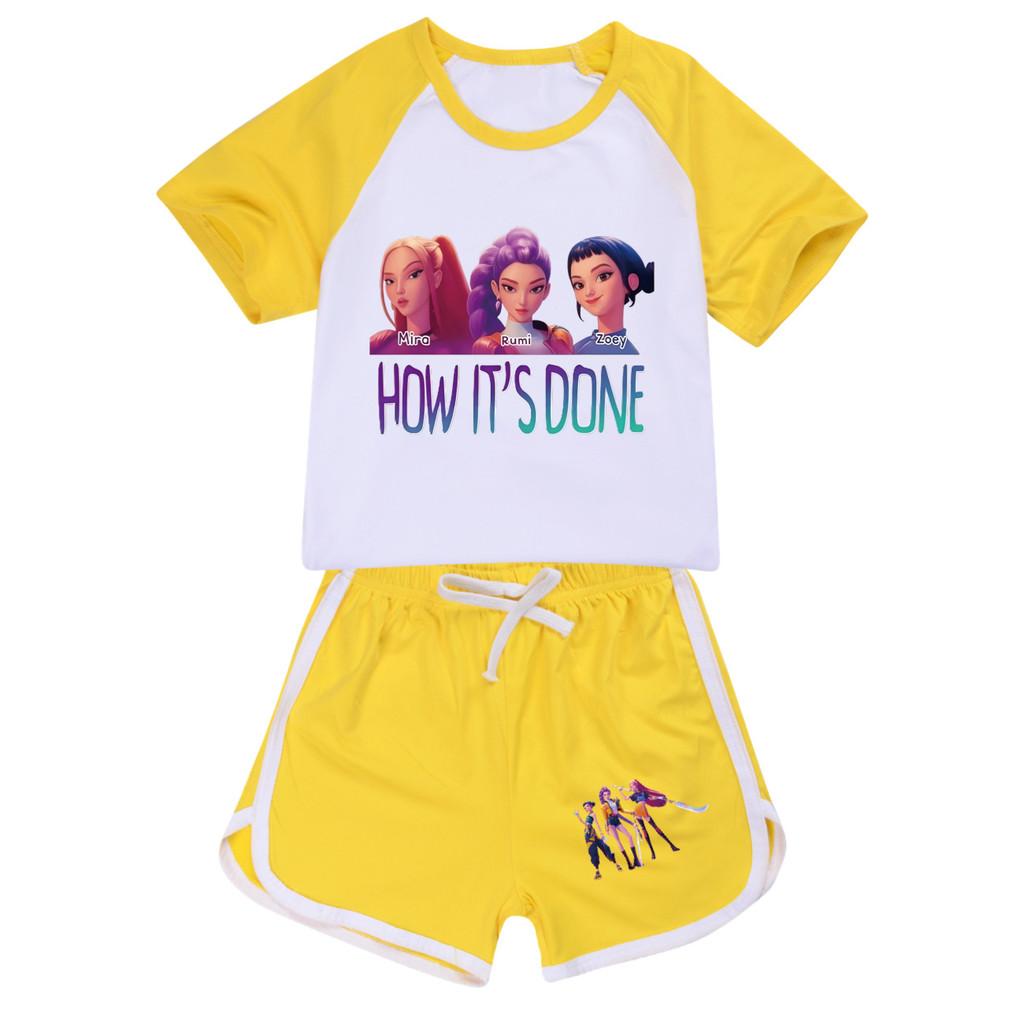 4907 Детский спортивный костюм для девочек в стиле поп-музыки: футболка, шорты и шорты с принтом Руми, Зои и Миры.