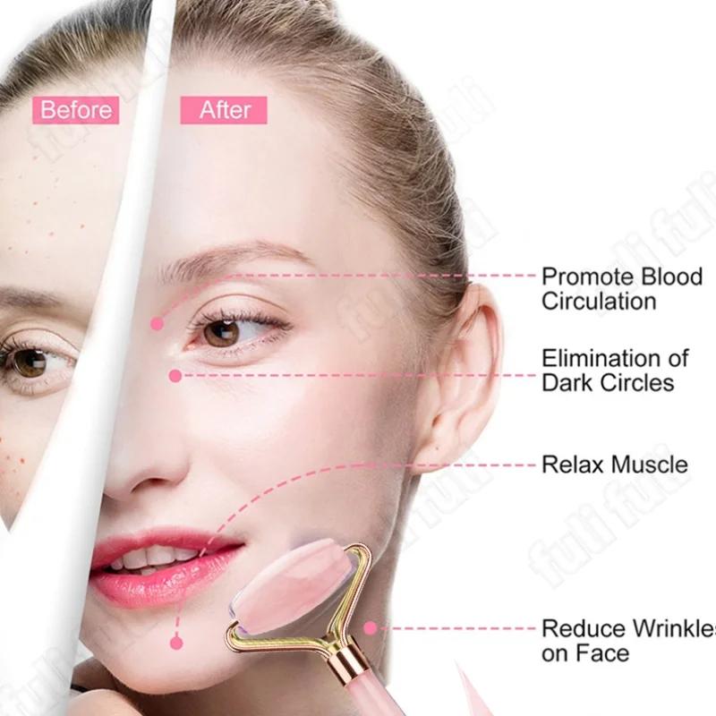 Natural Jade Stone Rose Quartz Jade Roller Gua Sha Facial Massager Set Gouache Scraper Body Wrinkle Remover Beauty Tools