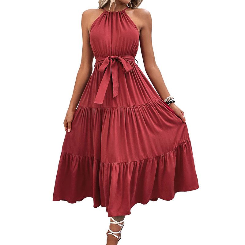 European & American Women's Summer Halter Solid Color Midi Dress (2023)