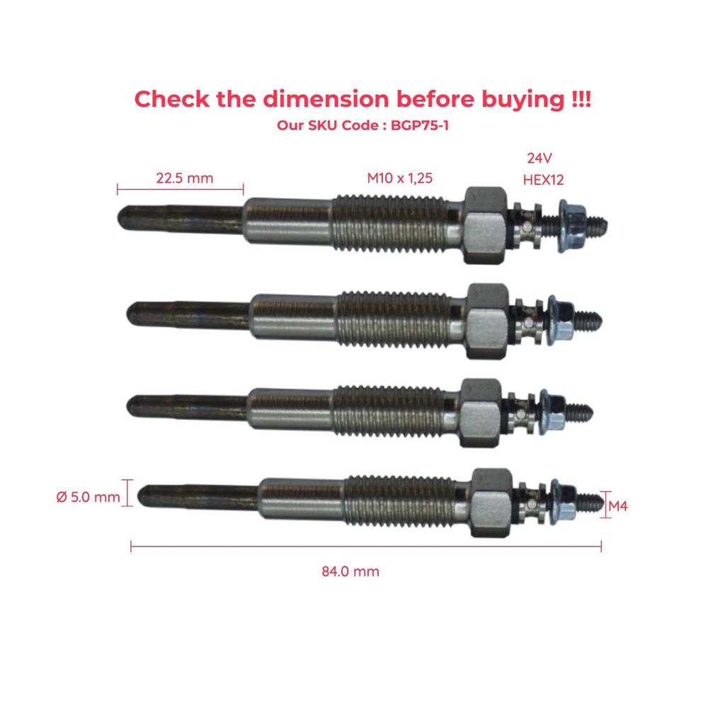 EGP75-1 4 Pieces Heater Glow Plugs 24 Volt SE0118140A for Mazda Parkway Titan T2000 T2500 T2600 T3000 T3500 T4100