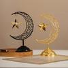 Artistic Middle Eastern Iron Moon Star Sculpture With Base Eid Ramadans Hollowout Ornament for Muslims Party Supplies